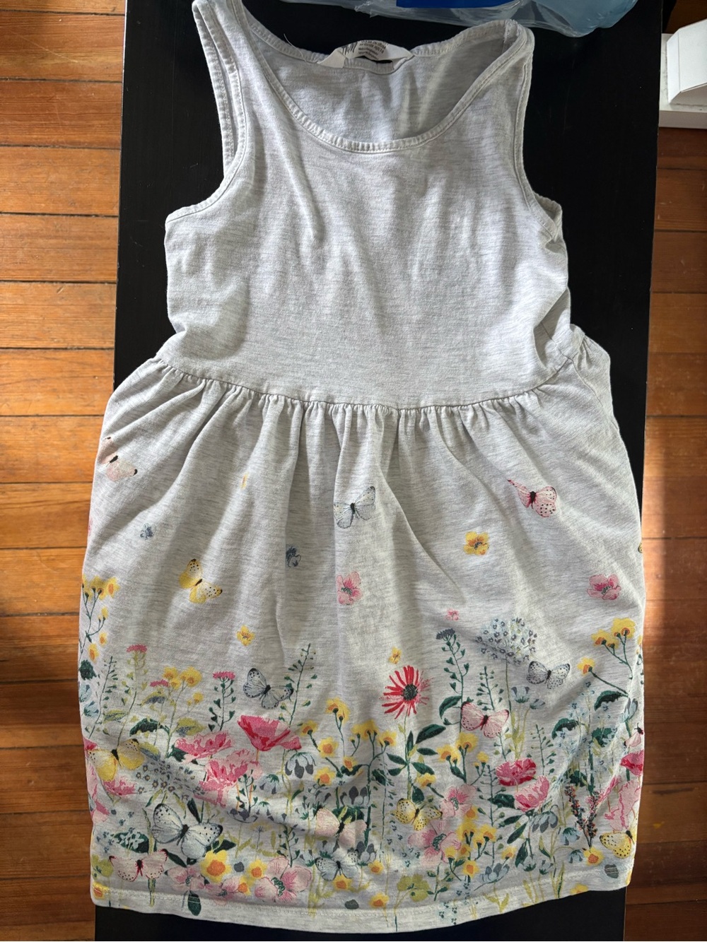 H&M Light Gray Tank Dress with Floral & Butterfly Hem